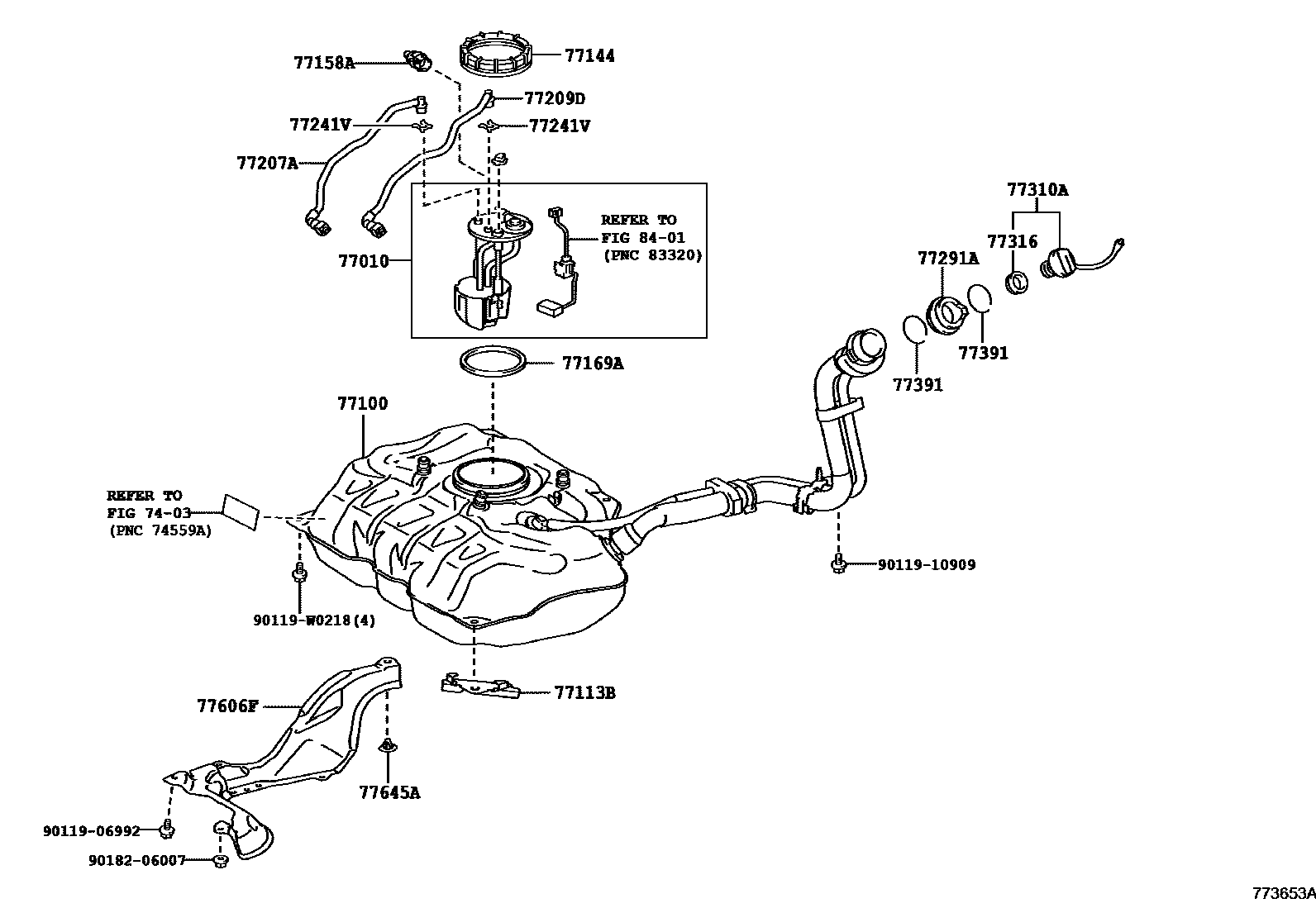 Toyota YARIS 燃油箱和燃油管 EPC diagram — 773653A
