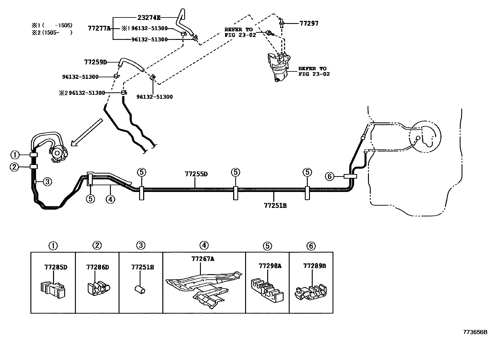 Toyota YARIS 燃油箱和燃油管 EPC diagram — 773656B