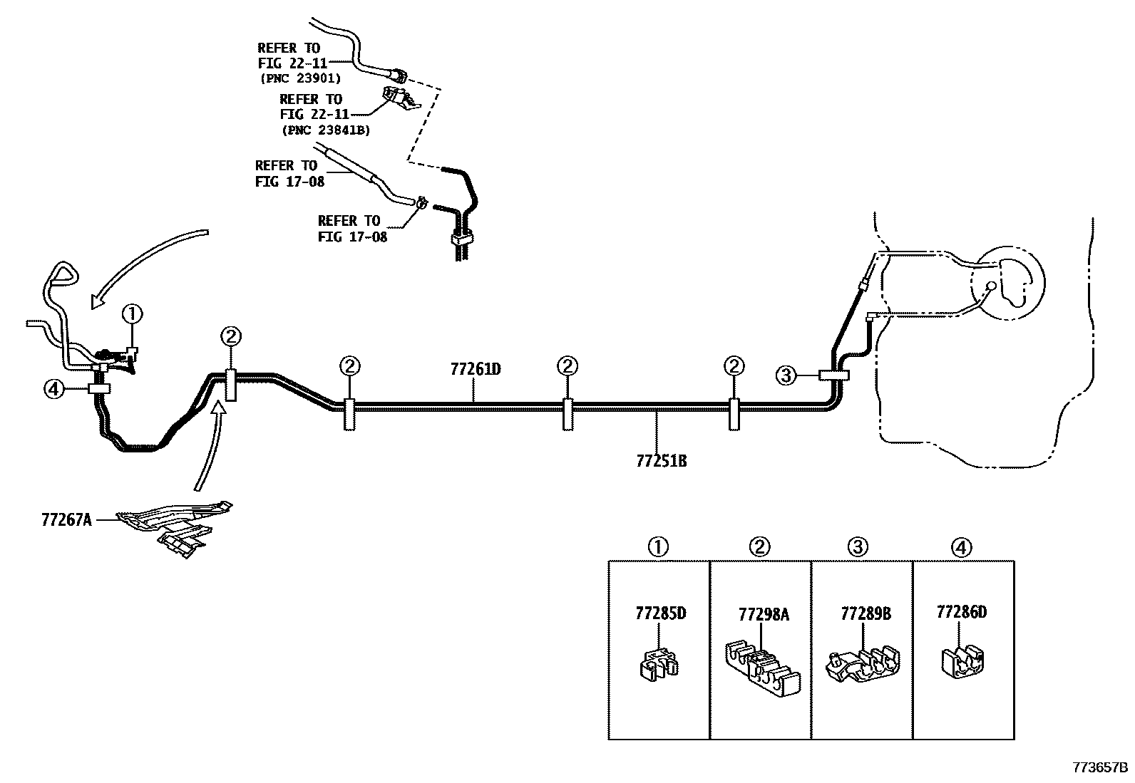 Toyota YARIS 燃油箱和燃油管 EPC diagram — 773657B