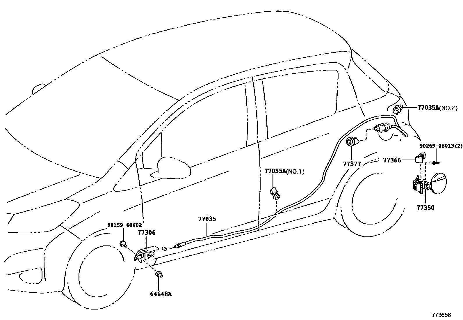 Toyota YARIS 燃油箱和燃油管 EPC diagram — 773658