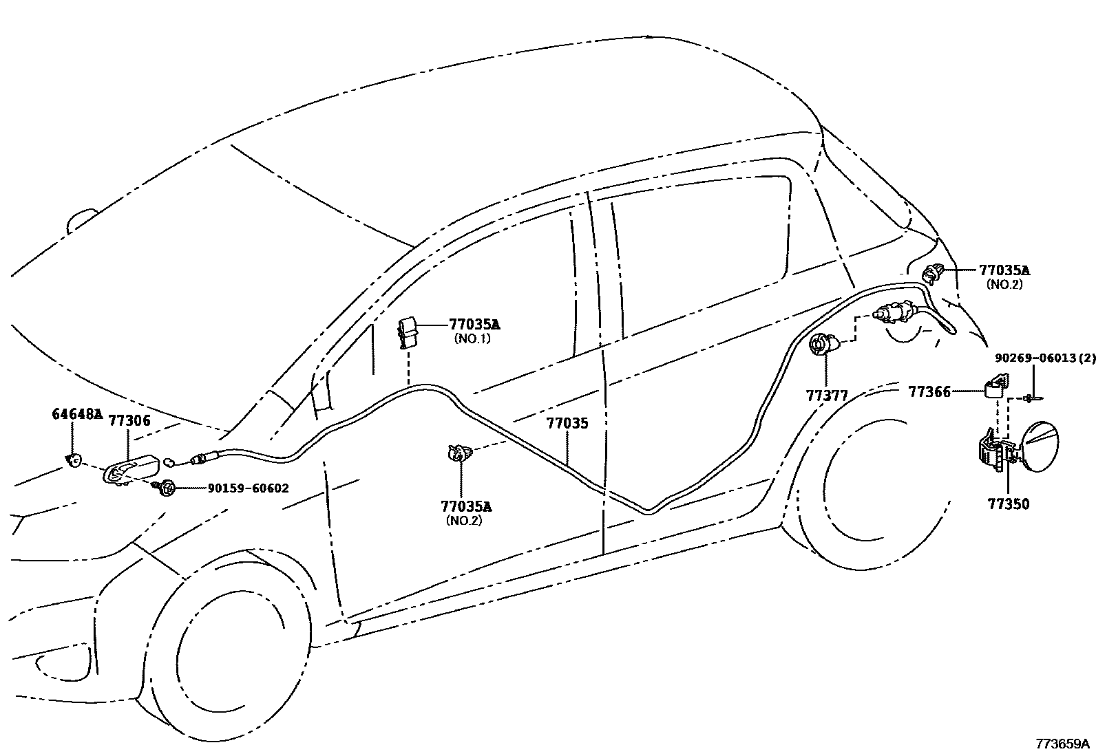 Toyota YARIS 燃油箱和燃油管 EPC diagram — 773659A