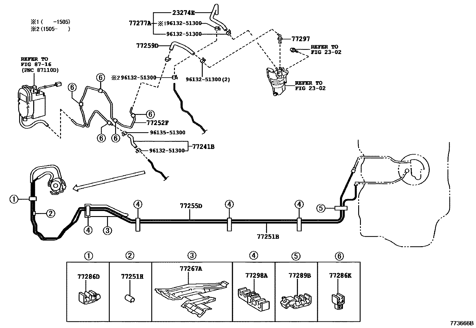 Toyota YARIS 燃油箱和燃油管 EPC diagram — 773666B