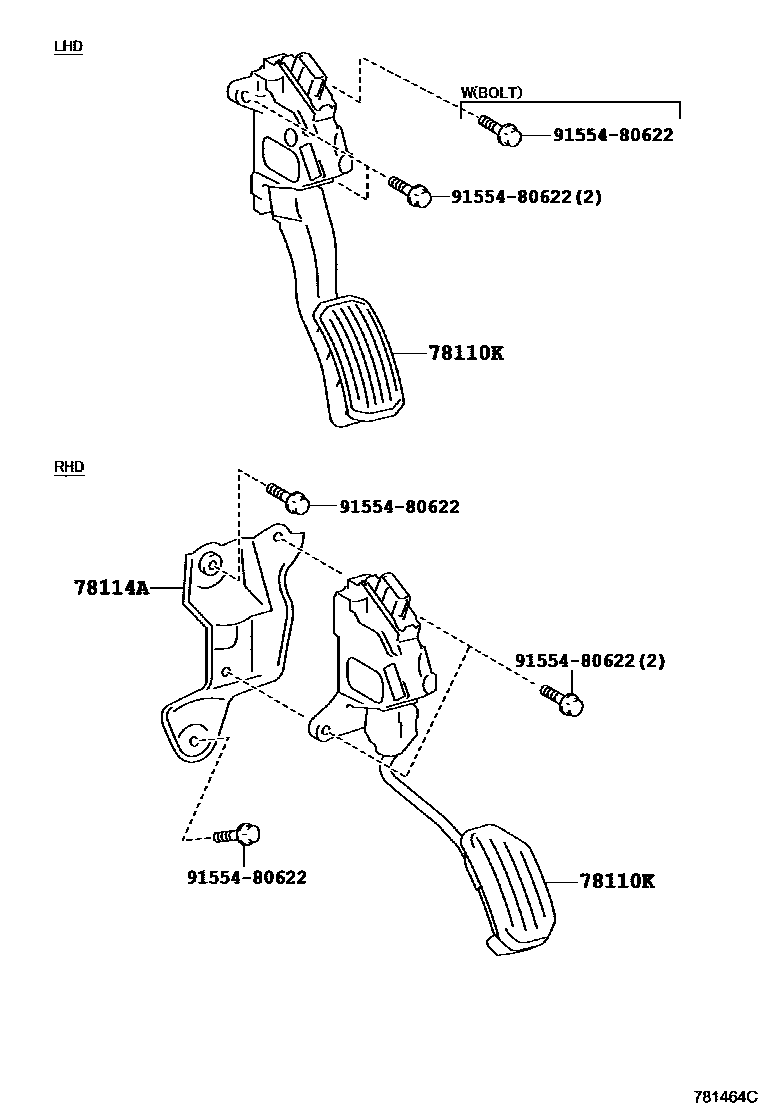 Toyota YARIS accelerator pedal connecting rod EPC diagram — 781464C