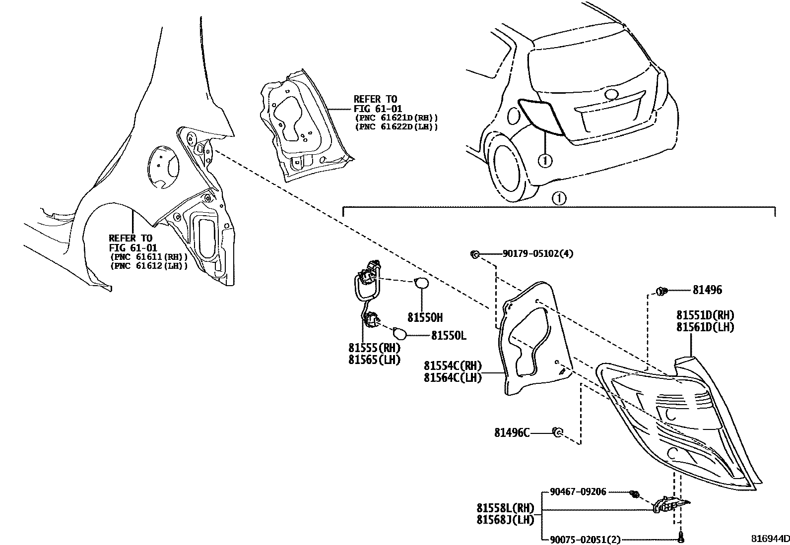 Toyota YARIS 后组合灯 EPC diagram — 816944D