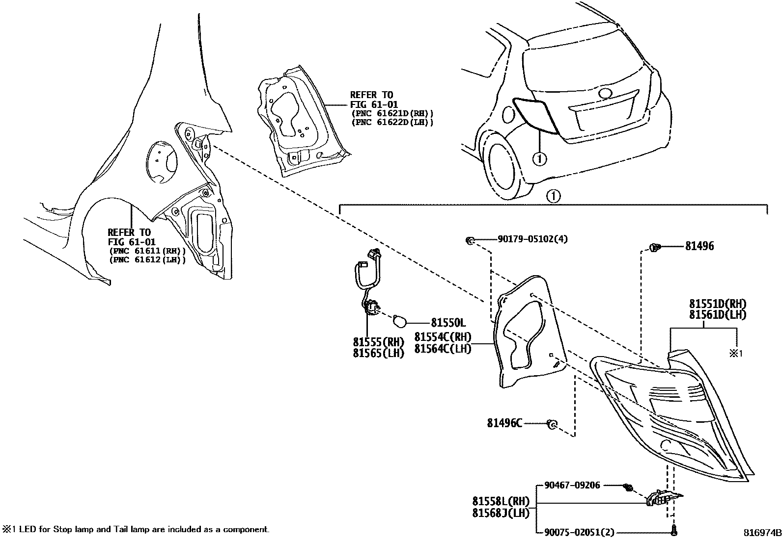 Toyota YARIS 后组合灯 EPC diagram — 816974B