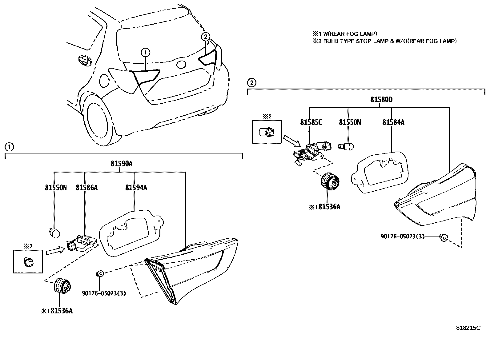 Toyota YARIS 后组合灯 EPC diagram — 818215C