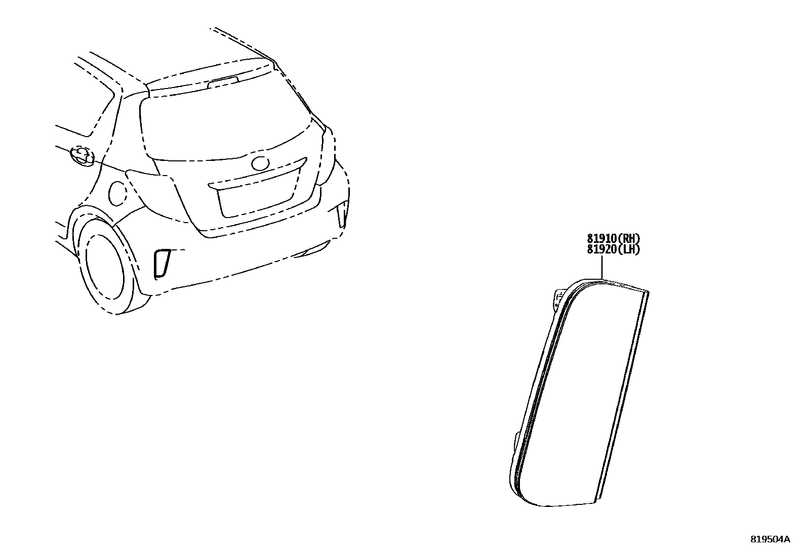 Toyota YARIS reflector EPC diagram — 819504A