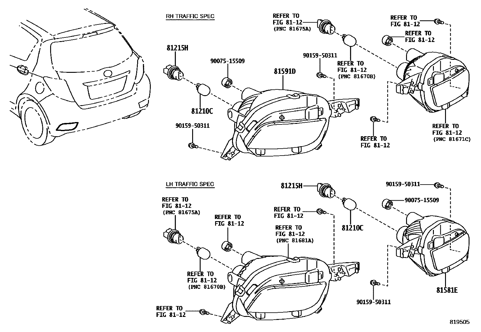 Toyota YARIS 后雾灯 EPC diagram — 819505