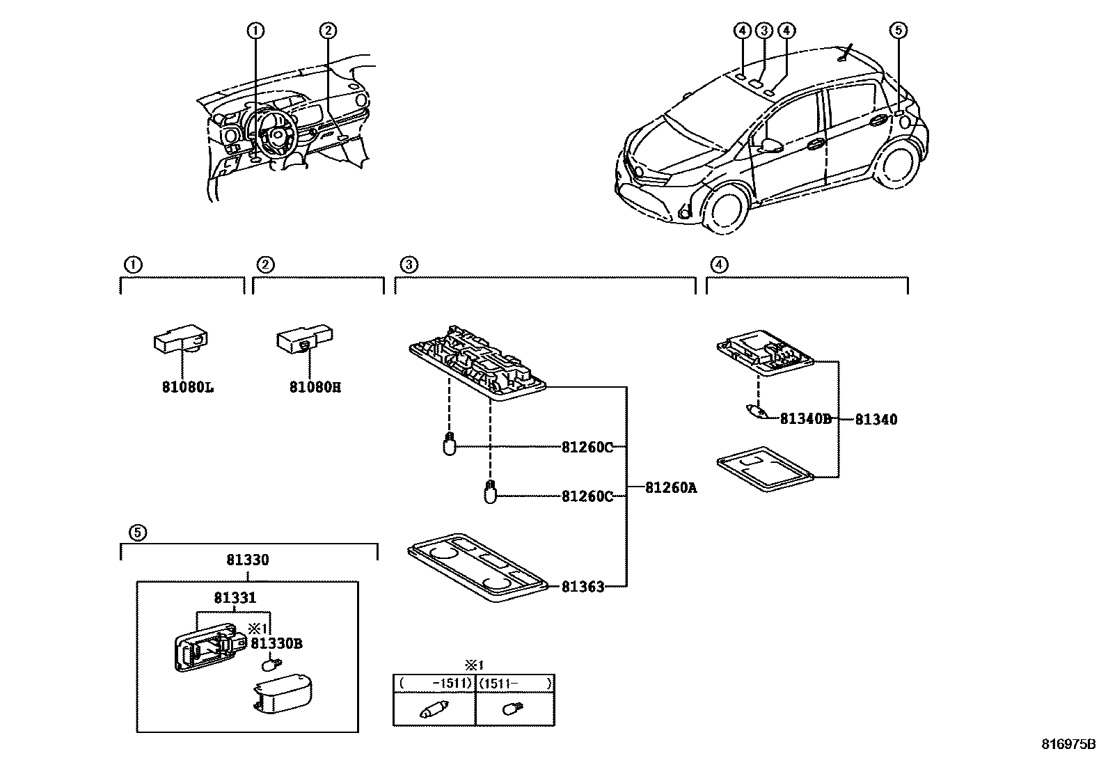 Toyota YARIS 车内灯 EPC diagram — 816975B
