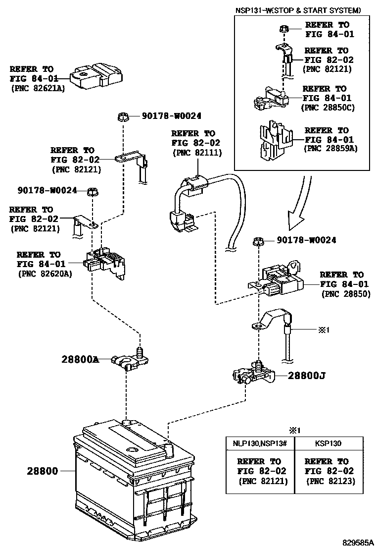 Toyota YARIS 蓄电池和蓄电池电缆 EPC diagram — 829585A