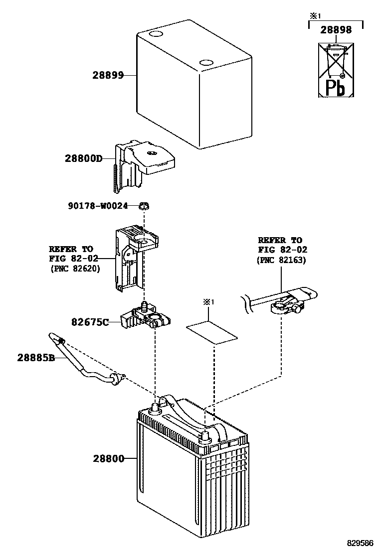 Toyota YARIS 蓄电池和蓄电池电缆 EPC diagram — 829586