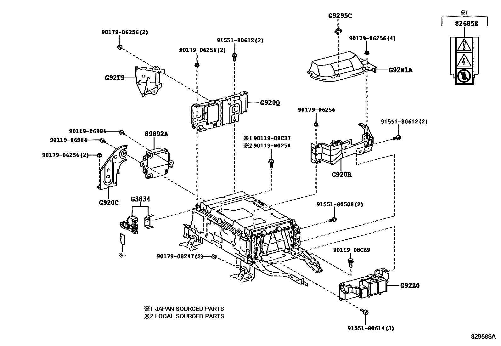 Toyota YARIS 蓄电池和蓄电池电缆 EPC diagram — 829588A