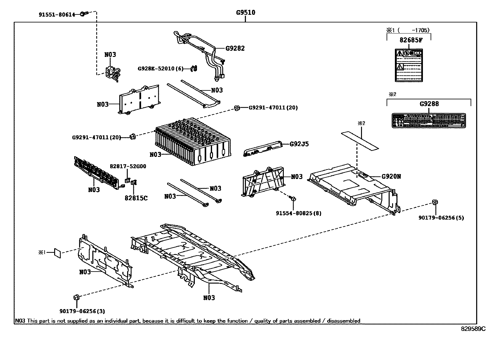 Toyota YARIS 蓄电池和蓄电池电缆 EPC diagram — 829589C