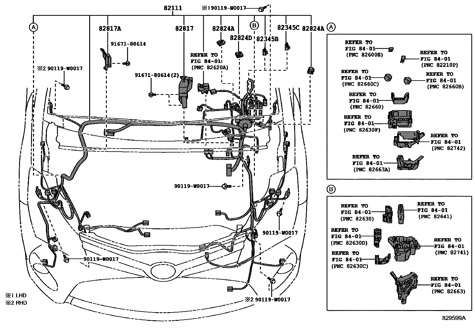 Toyota YARIS 线束和卡夹 EPC diagram — 829599A