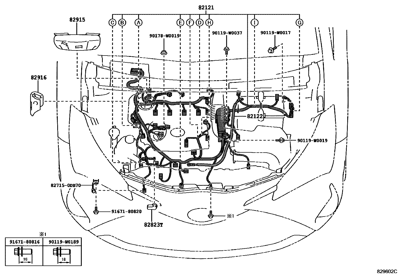 Toyota YARIS 线束和卡夹 EPC diagram — 829602C