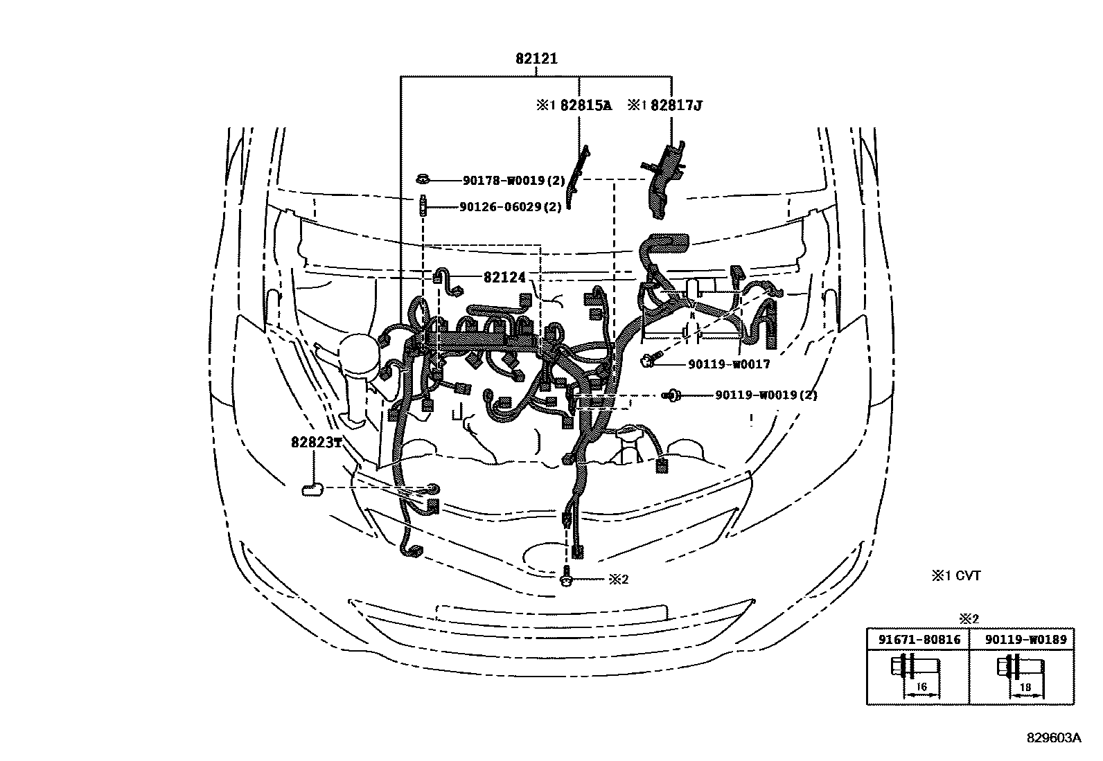 Toyota YARIS 线束和卡夹 EPC diagram — 829603A