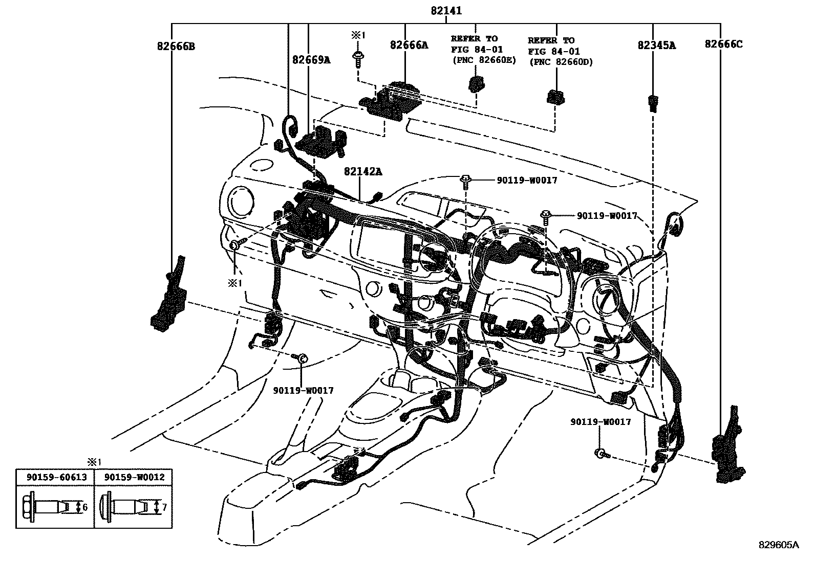 Toyota YARIS 线束和卡夹 EPC diagram — 829605A