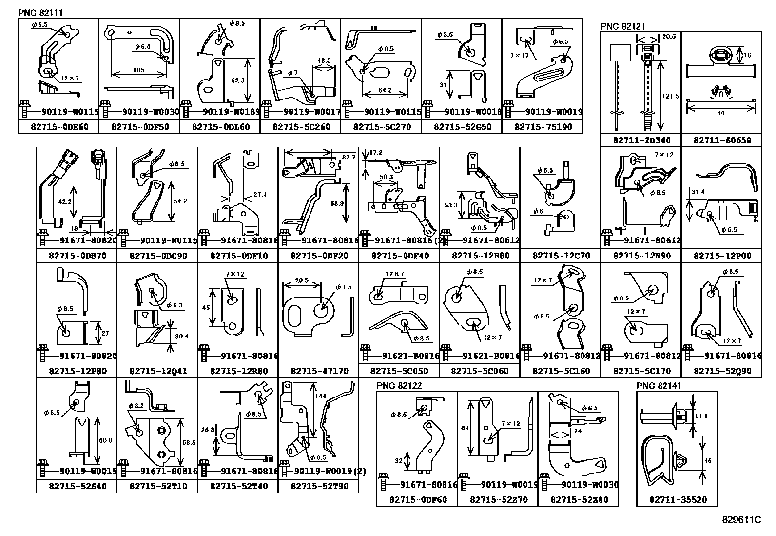 Toyota YARIS 线束和卡夹 EPC diagram — 829611C