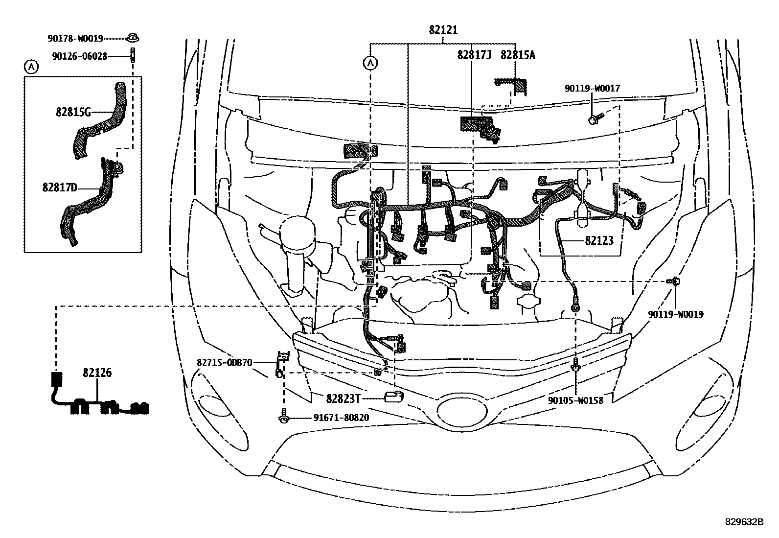 Toyota YARIS 线束和卡夹 EPC diagram — 829632B