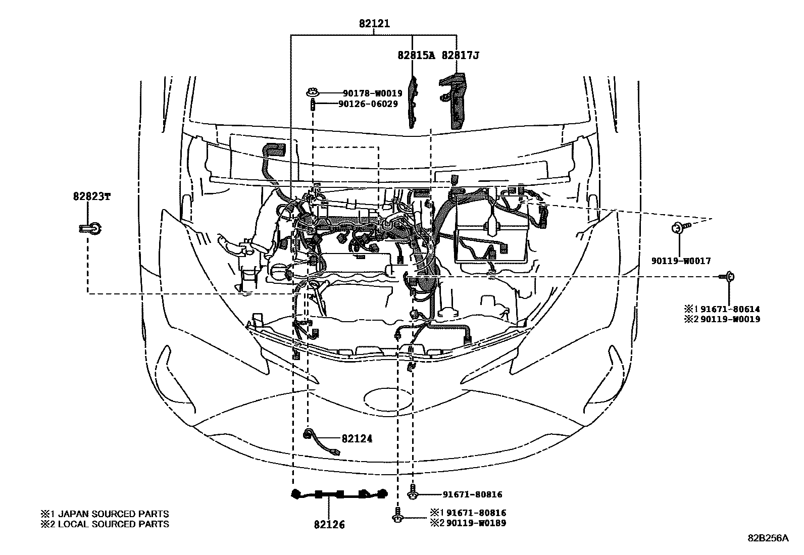 Toyota YARIS 线束和卡夹 EPC diagram — 82B256A