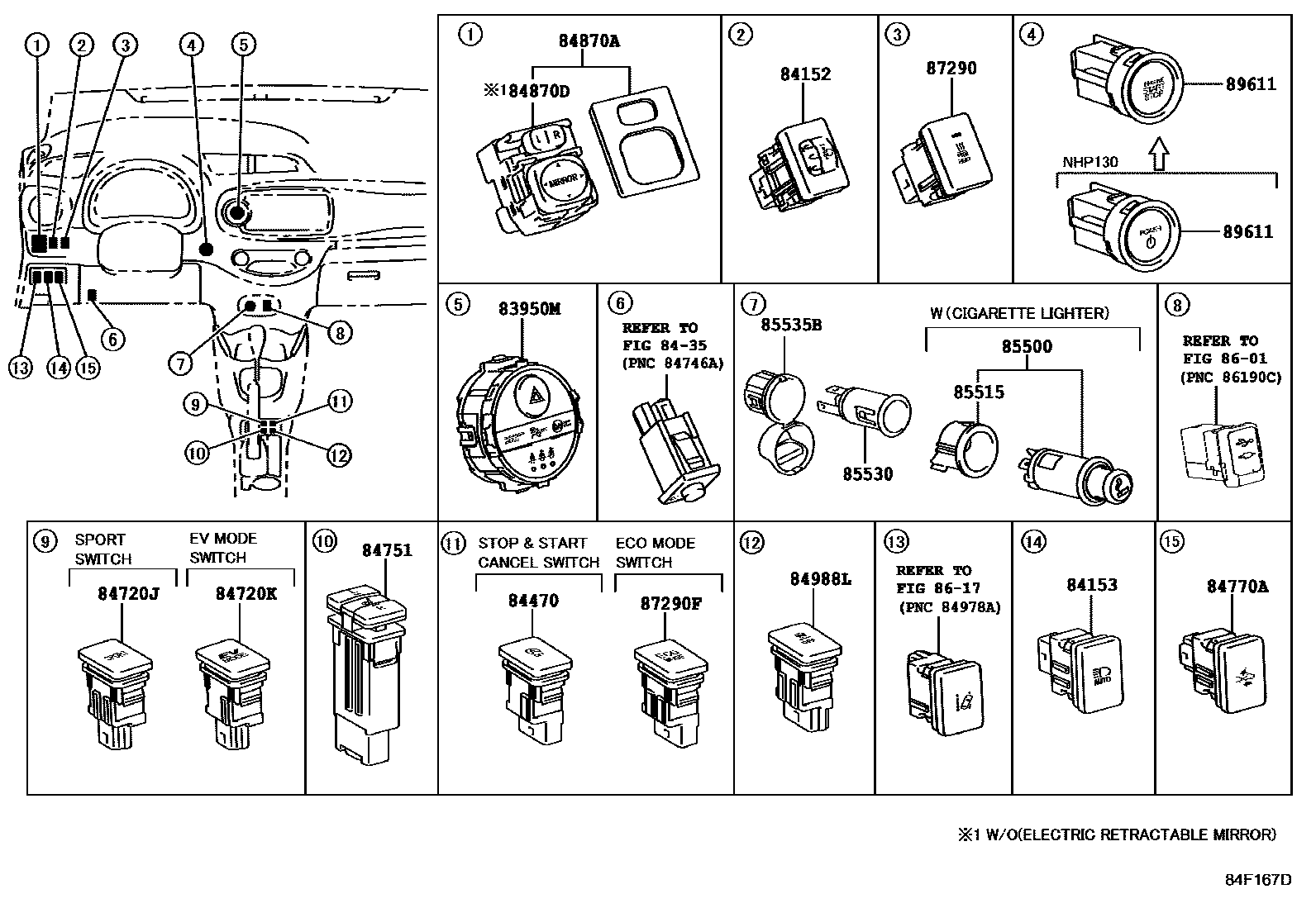 Toyota YARIS 开关和继电器和ECU EPC diagram — 84F167D