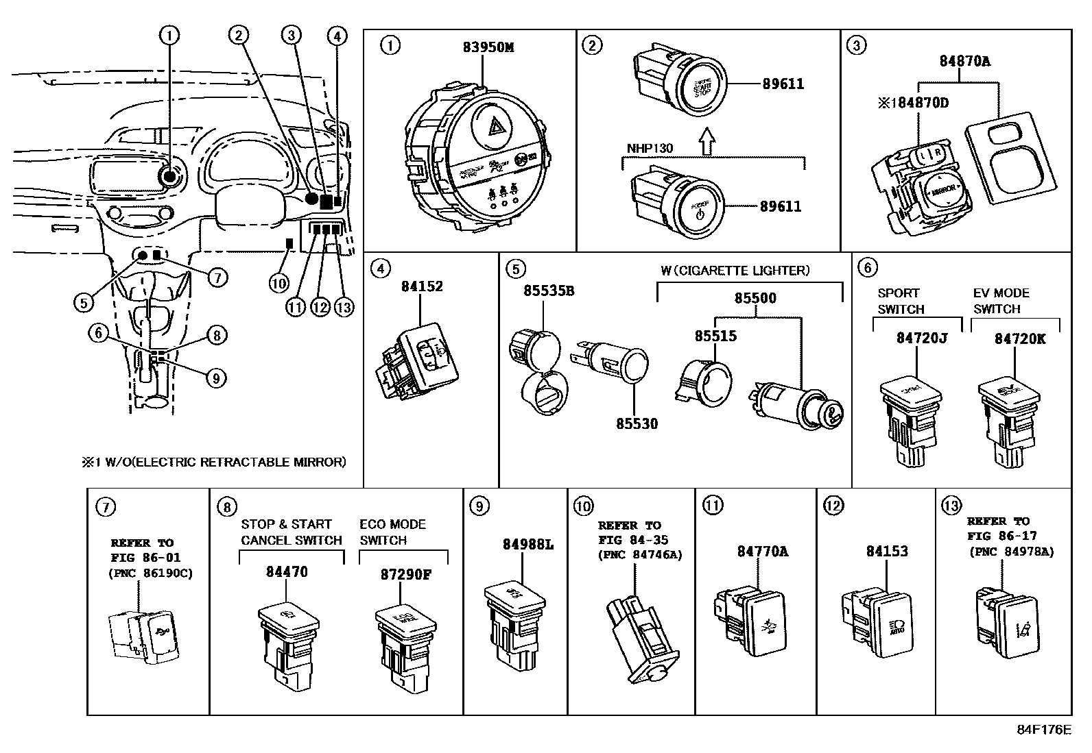 Toyota YARIS 开关和继电器和ECU EPC diagram — 84F176E