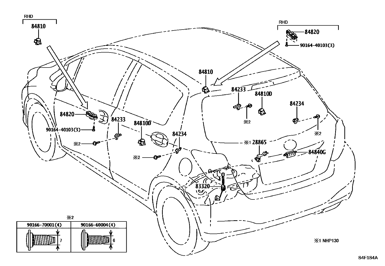 Toyota YARIS 开关和继电器和ECU EPC diagram — 84F184A