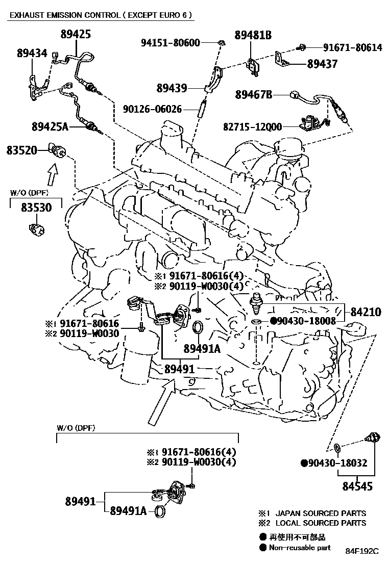 Toyota YARIS 开关和继电器和ECU EPC diagram — 84F192C