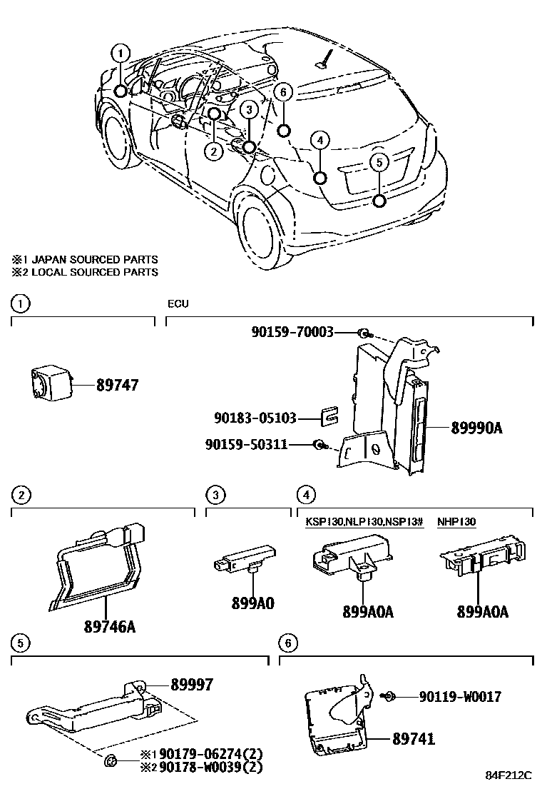 Toyota YARIS 遥控门锁 EPC diagram — 84F212C