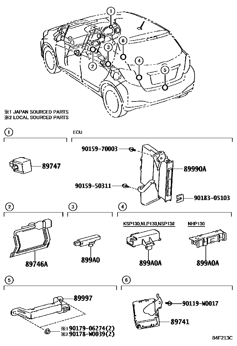 Toyota YARIS 遥控门锁 EPC diagram — 84F213C