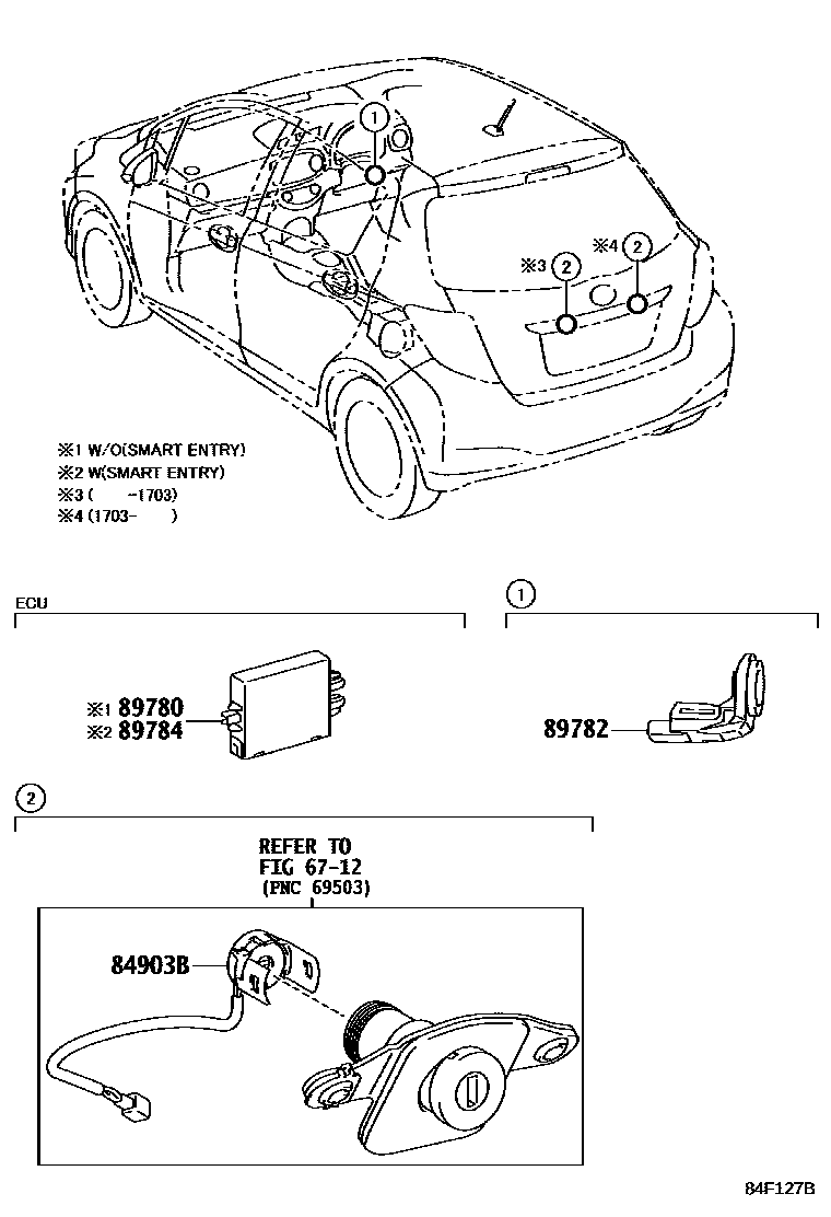 Toyota YARIS 防盗装置 EPC diagram — 84F127B