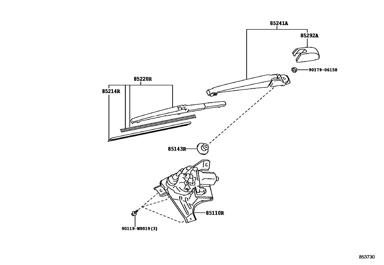 Toyota YARIS 后刮水器 EPC diagram — 853730