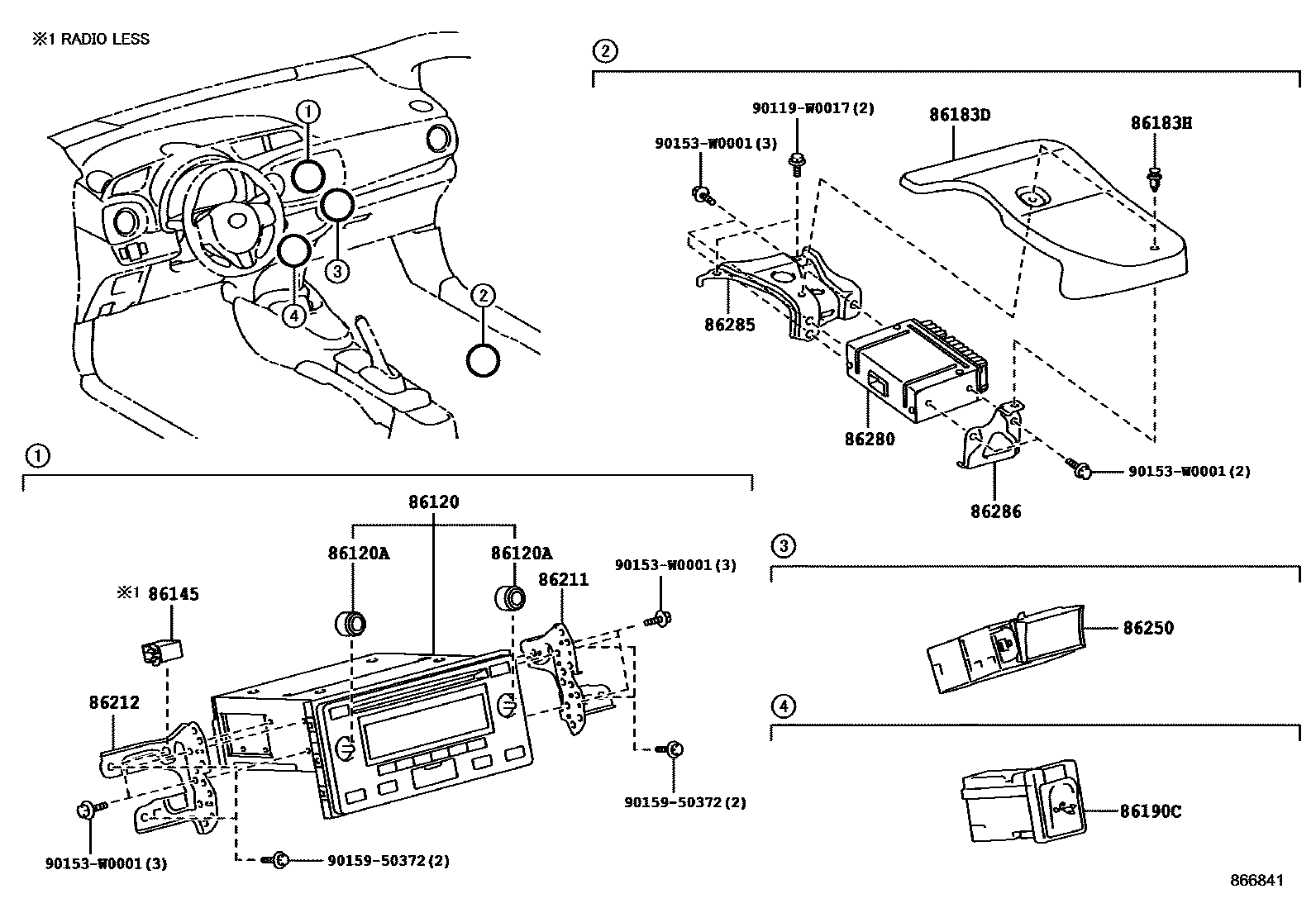 Toyota YARIS 收音机、放大器和冷凝器 EPC diagram — 866841