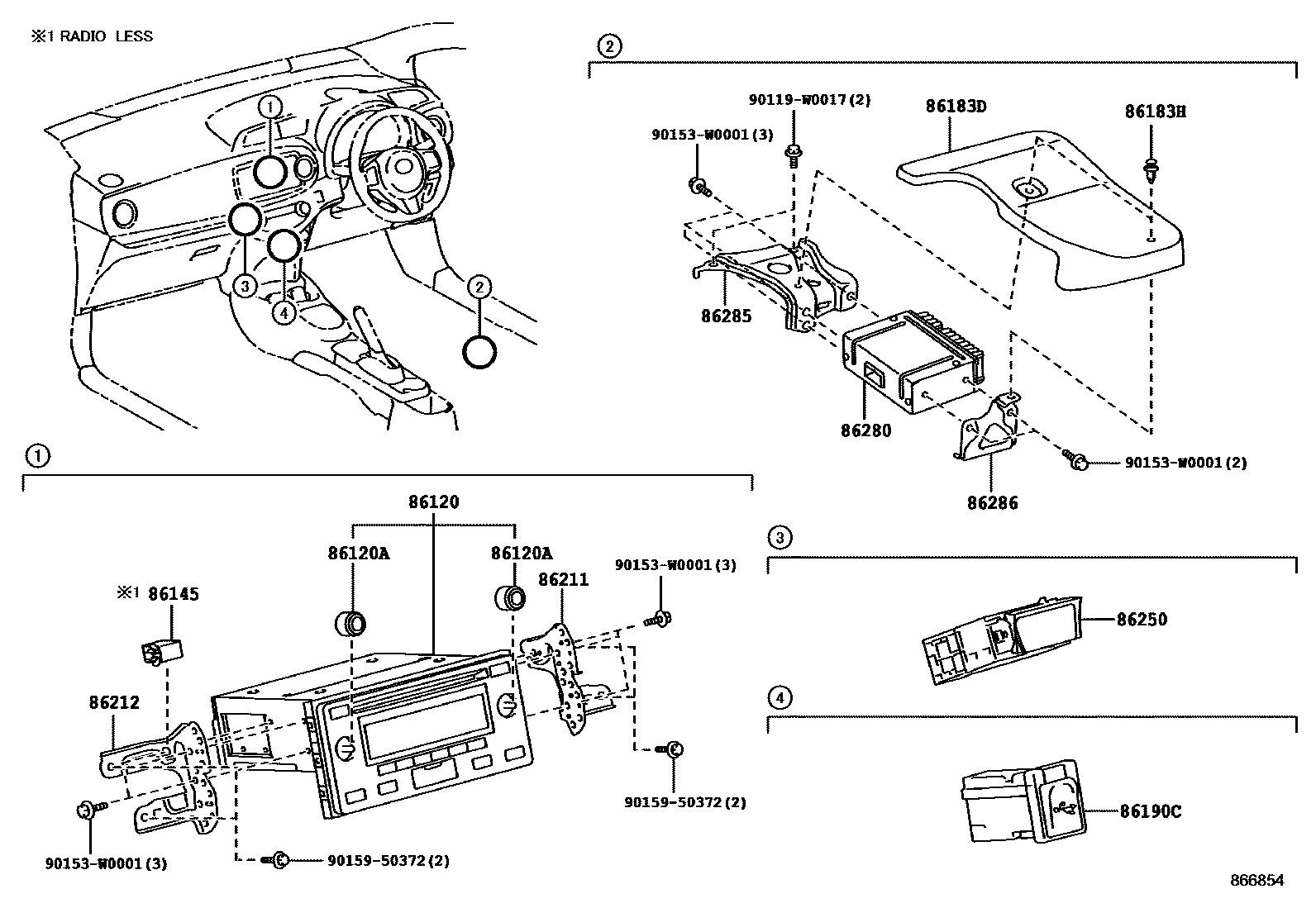 Toyota YARIS 收音机、放大器和冷凝器 EPC diagram — 866854