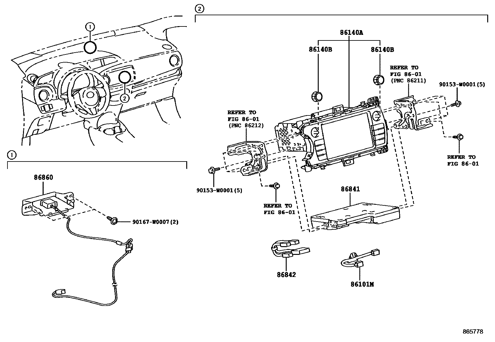 Toyota YARIS 导航和前监视器显示屏 EPC diagram — 865778