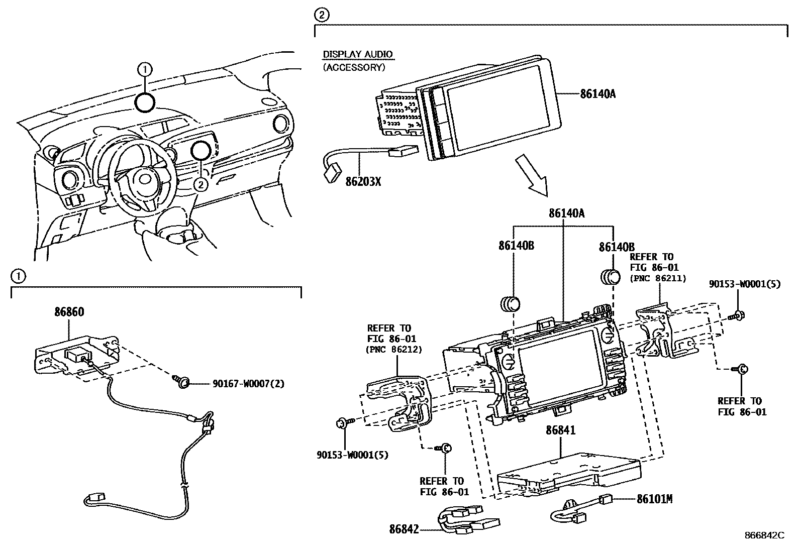 Toyota YARIS 导航和前监视器显示屏 EPC diagram — 866842C