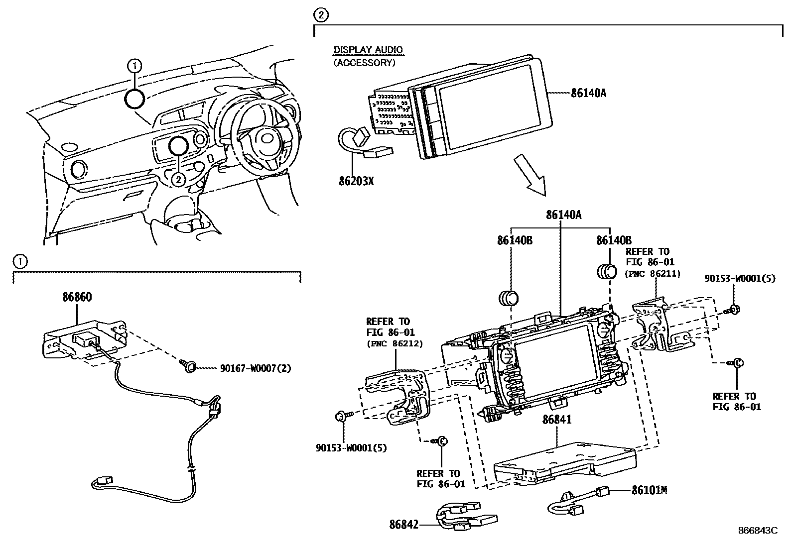 Toyota YARIS 导航和前监视器显示屏 EPC diagram — 866843C