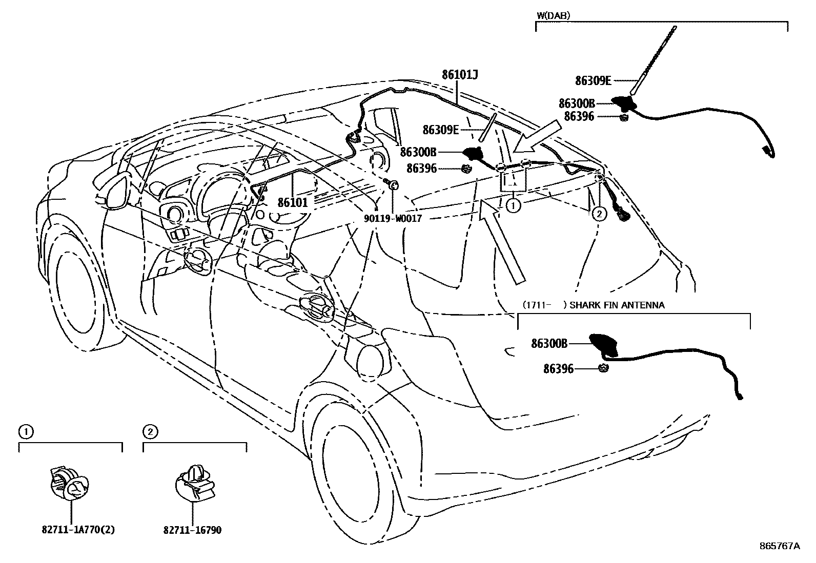 Toyota YARIS antenna EPC diagram — 865767A