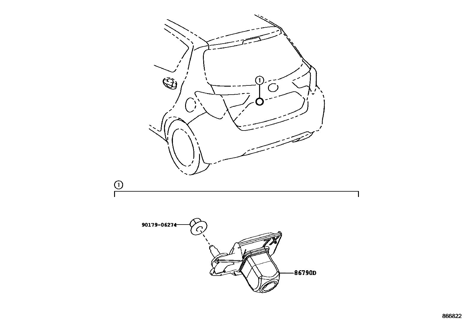 Toyota YARIS 倒车影像和摄像头 EPC diagram — 866822