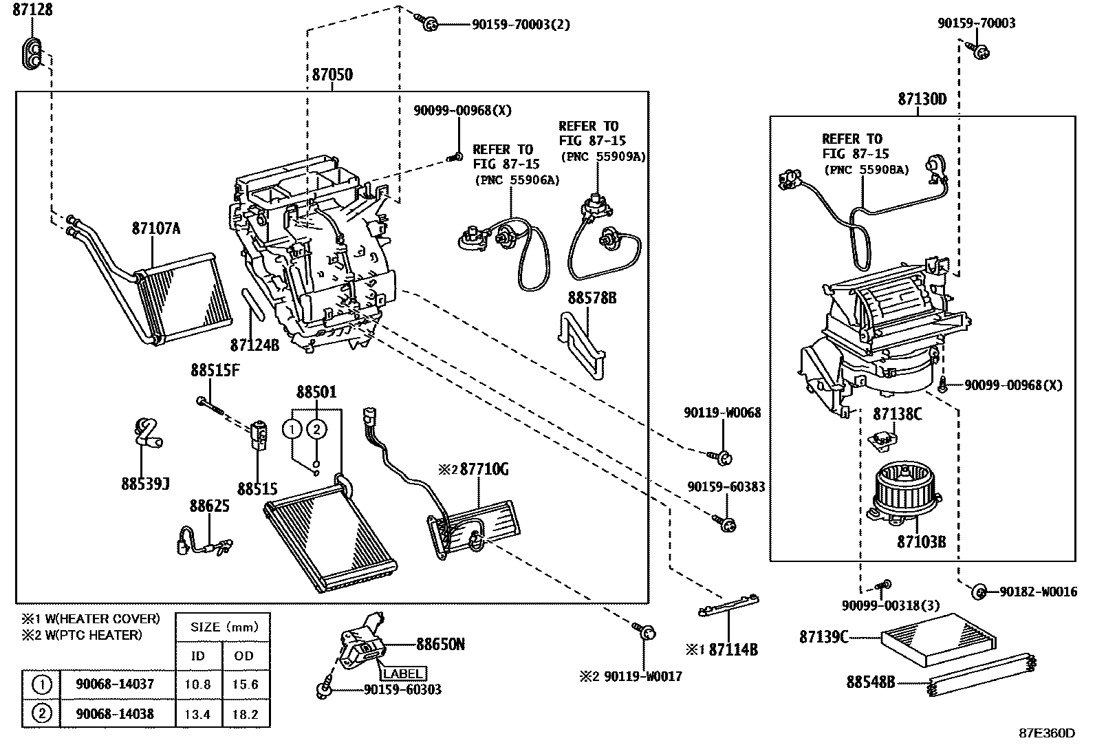 Toyota YARIS 暖风和空调系统 - 冷却器组件 EPC diagram — 87E360D
