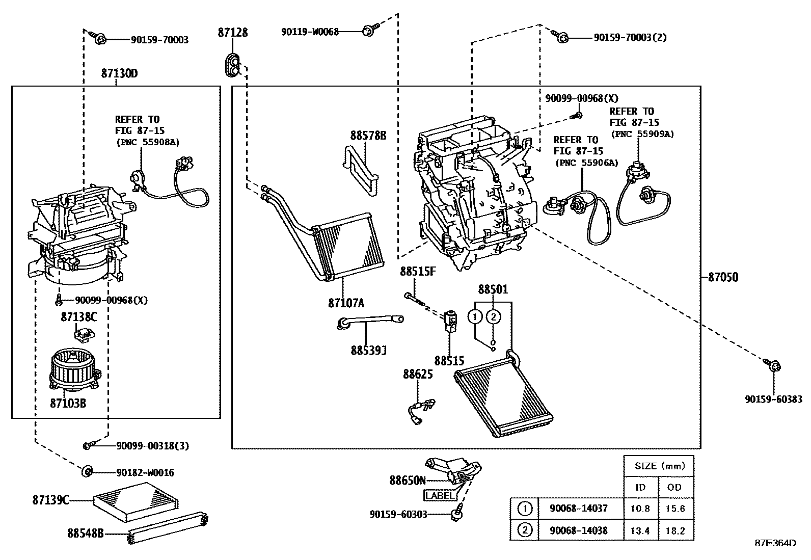 Toyota YARIS 暖风和空调系统 - 冷却器组件 EPC diagram — 87E364D