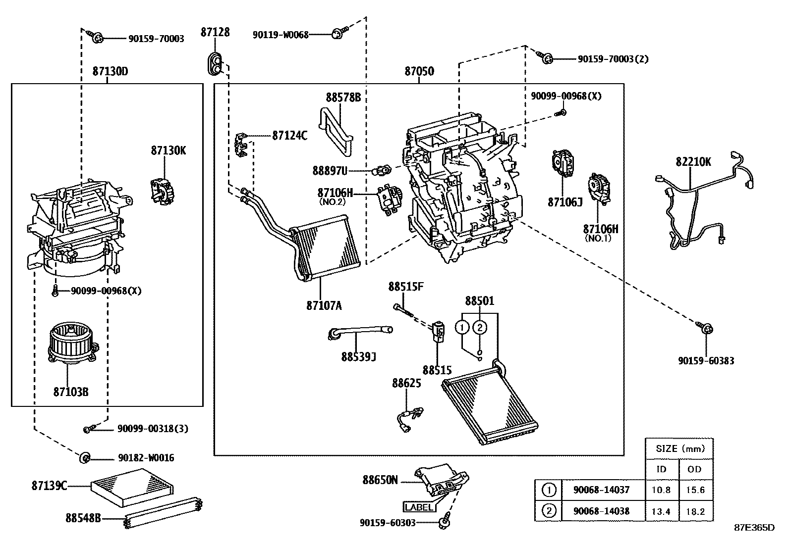 Toyota YARIS 暖风和空调系统 - 冷却器组件 EPC diagram — 87E365D