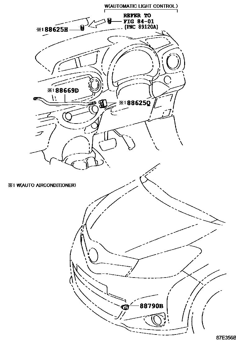 Toyota YARIS 暖风和空调系统 - 控制器和风管 EPC diagram — 87E356B