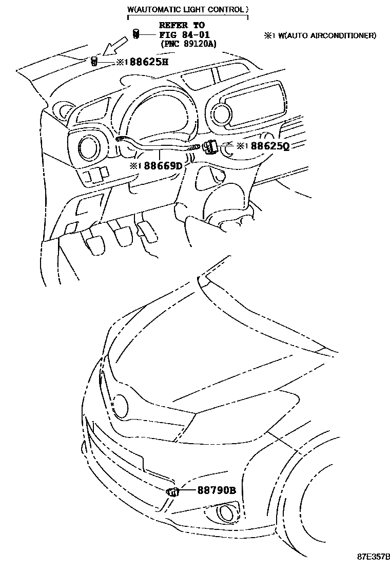 Toyota YARIS 暖风和空调系统 - 控制器和风管 EPC diagram — 87E357B