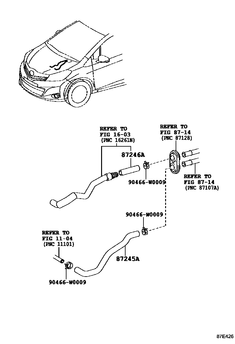 Toyota YARIS 暖风和空调系统 - 水管 EPC diagram — 87E426