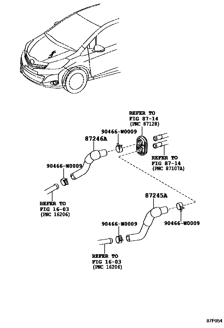 Toyota YARIS 暖风和空调系统 - 水管 EPC diagram — 87F054