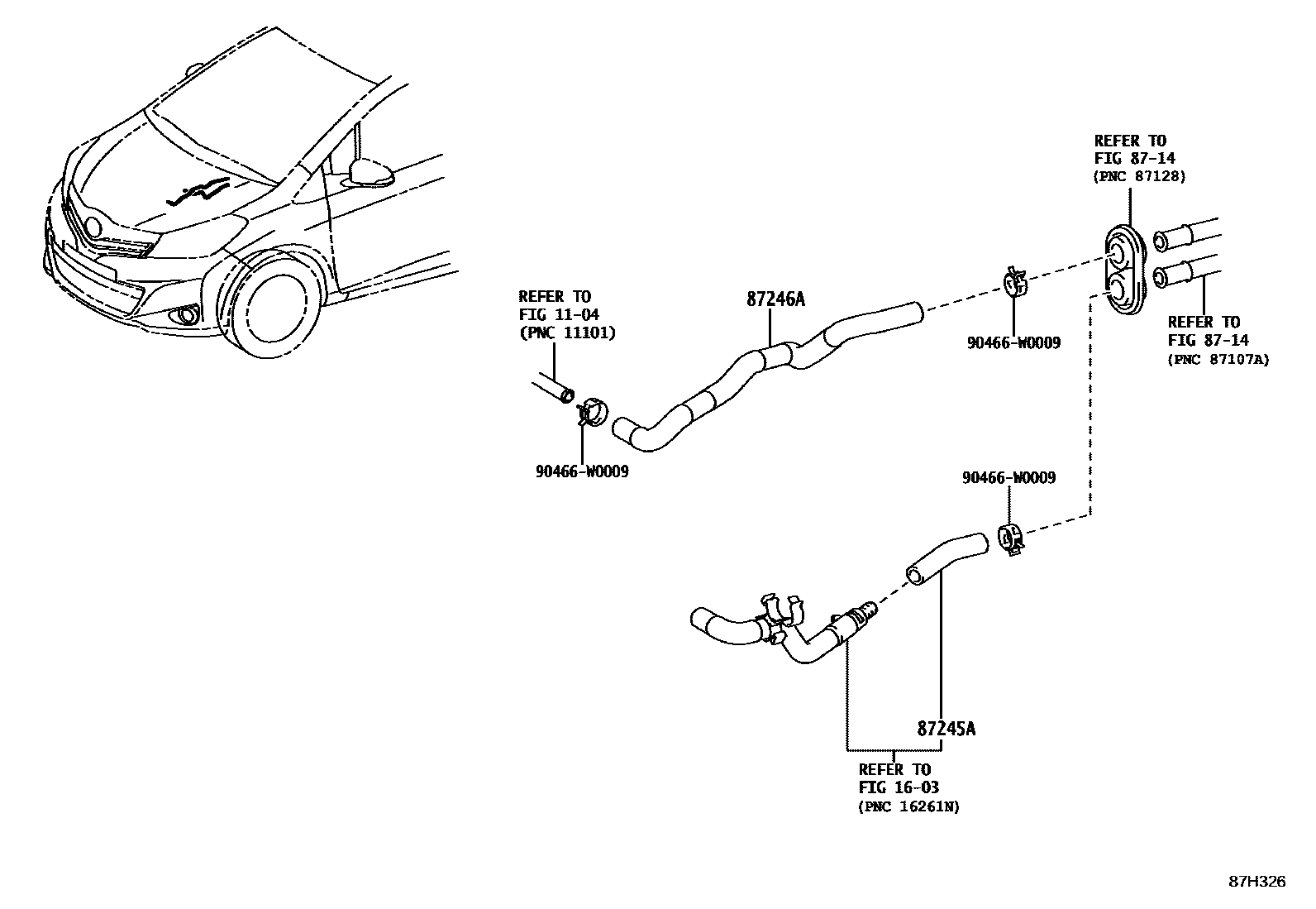 Toyota YARIS 暖风和空调系统 - 水管 EPC diagram — 87H326