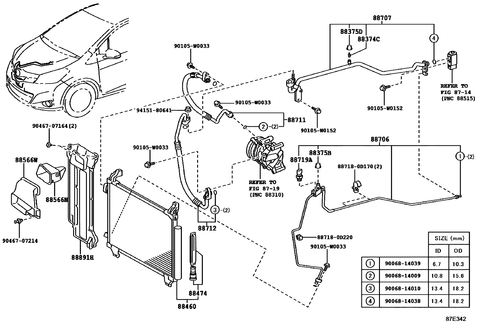 Toyota YARIS Heating & Air Conditioning - Cooler Piping EPC diagram — 87E342