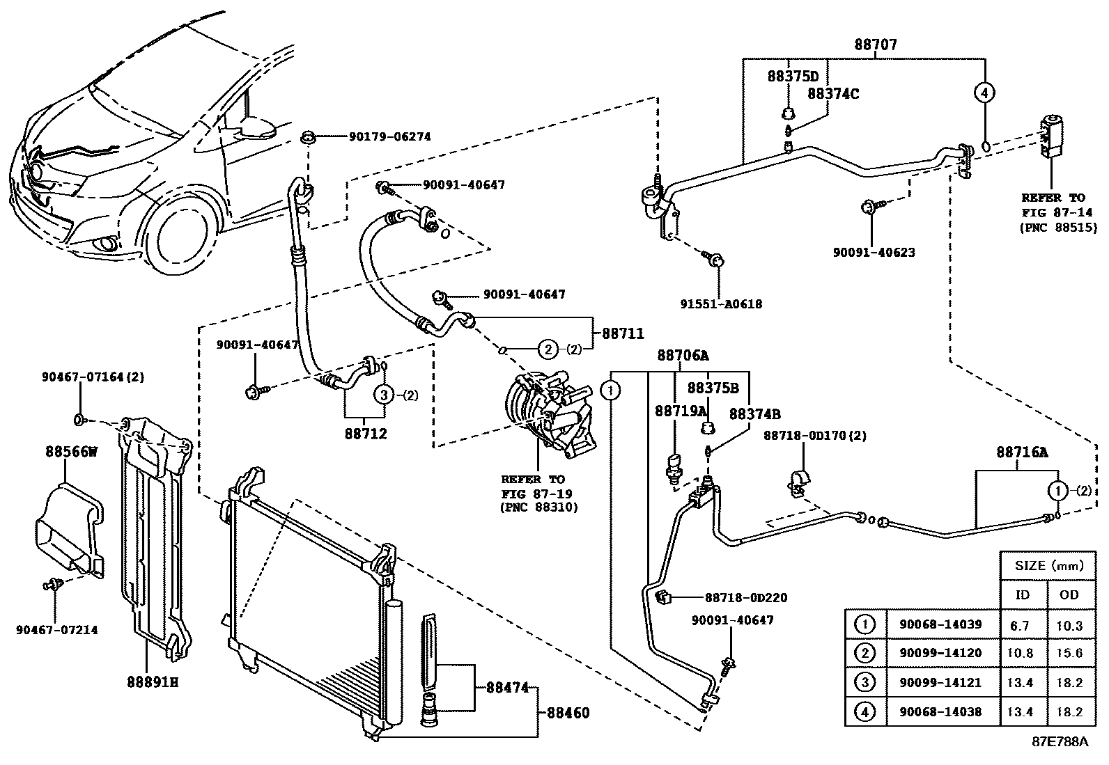 Toyota YARIS Heating & Air Conditioning - Cooler Piping EPC diagram — 87E788A