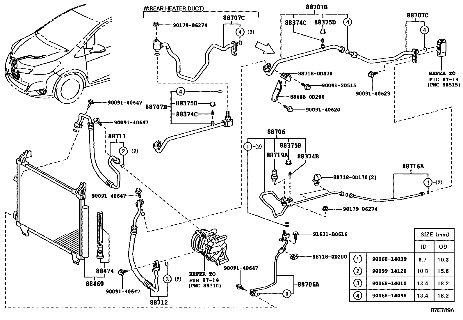 Toyota YARIS Heating & Air Conditioning - Cooler Piping EPC diagram — 87E789A